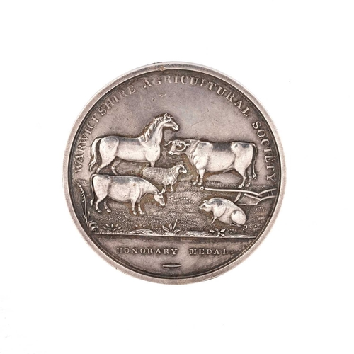 34 - AN EDWARDIAN SILVER WARWICKSHIRE AGRICULTURAL SOCIETY HONORARY MEDAL, by Arthur Fenwick, Birmingham ... 