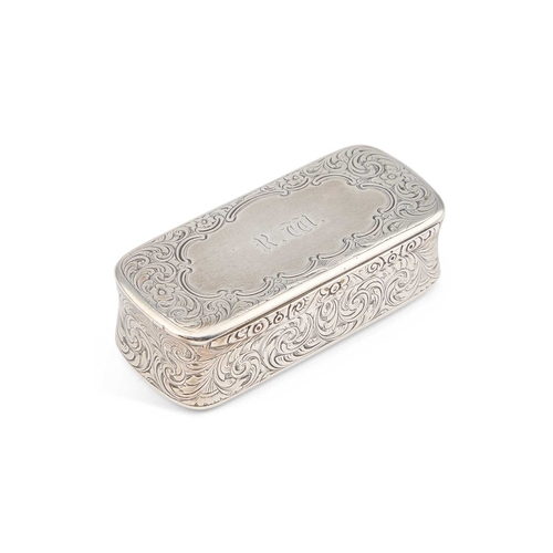 47 - A VICTORIAN SILVER TABLE SNUFF BOX by Frederick Marson, Birmingham 1856, rectangular with rounded en... 