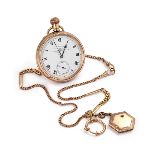 60 - A GOLD PLATED THOMAS RUSSELL POCKET WATCH AND ALBERT the circular white enamel dial signed Thos Russ... 