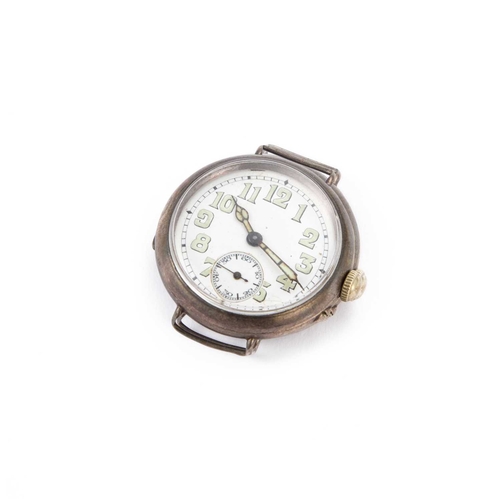 70 - A SILVER CASED TRENCH STYLE WATCH HEAD the movement stamped S&CO. 34mm diameter