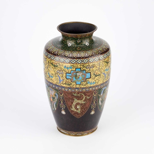 100 - A JAPANESE CLOISONNÉ ENAMEL VASE INABA COMPANY Meiji period (1868-1912), the shouldered baluster vas... 