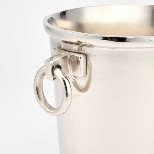 138 - A SILVER PLATED 'CUVEE DE PRESTIGE DU LOUVOIS' CHAMPAGNE BUCKET with two ring handles. 25cm high... 