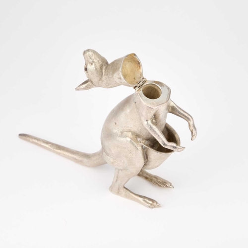 144 - A LARGE NOVELTY INKWELL PROBABLY AUSTRALIAN, SIGNED MIKA STERLING cast as a kangaroo, the head and n... 