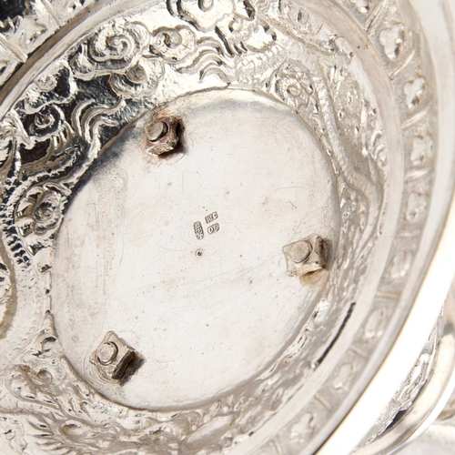 166 - A LARGE CHINESE SILVER CENTREPIECE signed WC 90 and with an artisan mark, the circular dish pierced ... 