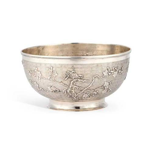 169 - A LARGE CHINESE SILVER BOWL by Hou Xiang, Canton and Shanghai, retailed by Luen Wo, Canton and Shang... 