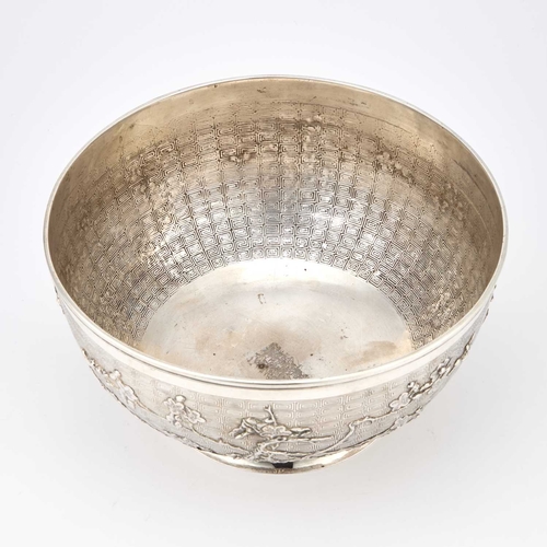 169 - A LARGE CHINESE SILVER BOWL by Hou Xiang, Canton and Shanghai, retailed by Luen Wo, Canton and Shang... 