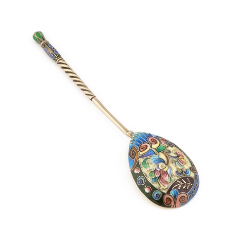 173 - A RUSSIAN SILVER AND ENAMEL SPOON 6th Artel, c.1915, the bowl decorated with flowers and scrolls. 17... 