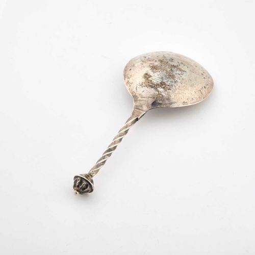 175 - A 17TH CENTURY NORWEGIAN SILVER SPOON unmarked, the bowl engraved with a crowned heart pierced by tw... 