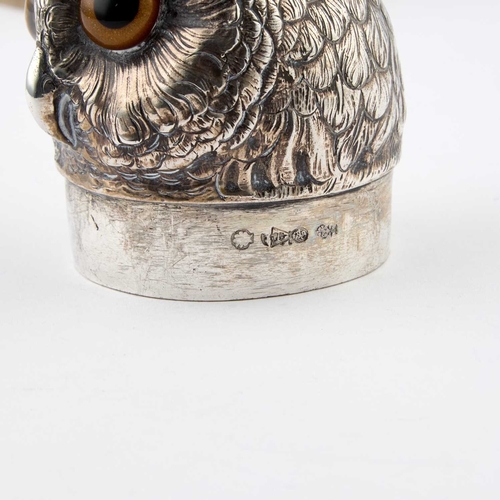 184 - A LARGE GERMAN SILVER MODEL OF AN OWL Hanau marks, late 19th Century, modelled perched on a tree stu... 