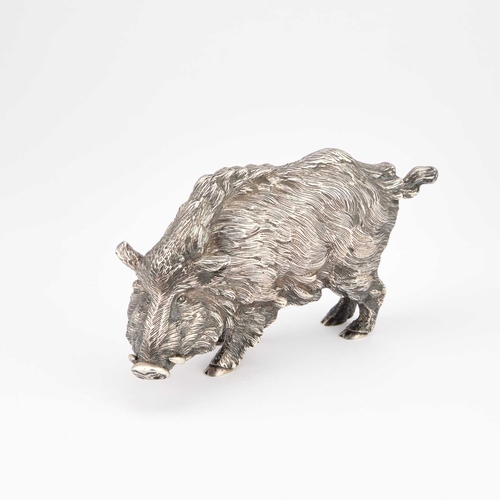 186 - A LARGE SILVER MODEL OF A BOAR unmarked, realistically cast. 19.5cm long, 16 troy ouncesIn generally... 