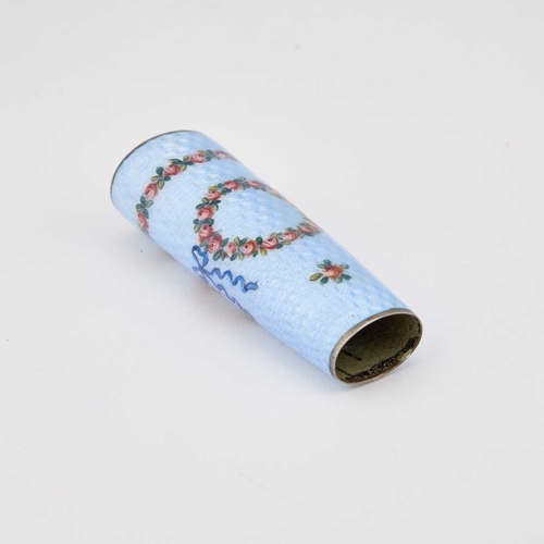 259 - A FINE ENAMEL PARASOL HANDLE probably Swiss, c.1900, of tapering oval section, decorated with ribbon... 