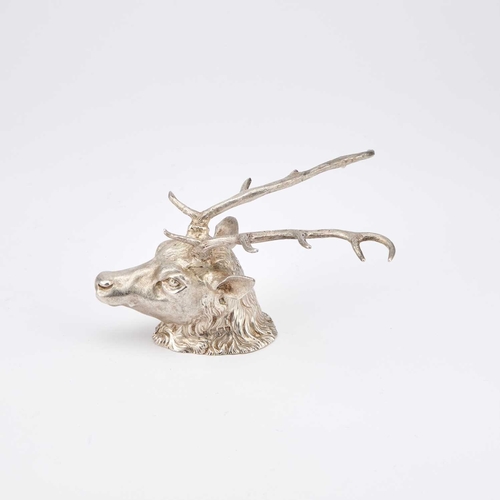 298 - A VICTORIAN SILVER STIRRUP CUP by Thomas Stapleton, London 1892, modelled as a stag's head, with ant... 