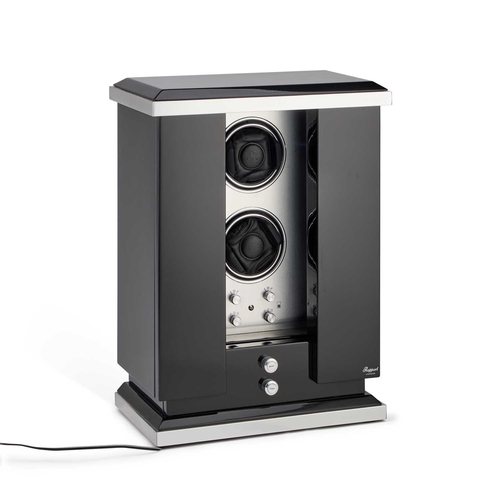 370 - A RAPPORT LUMINA DOUBLE WATCH WINDER CABINET black and silver case, with smoked glass retractable do... 