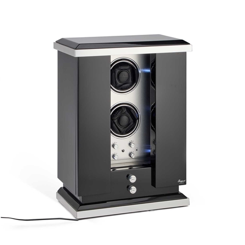 370 - A RAPPORT LUMINA DOUBLE WATCH WINDER CABINET black and silver case, with smoked glass retractable do... 