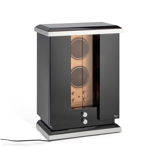 370 - A RAPPORT LUMINA DOUBLE WATCH WINDER CABINET black and silver case, with smoked glass retractable do... 