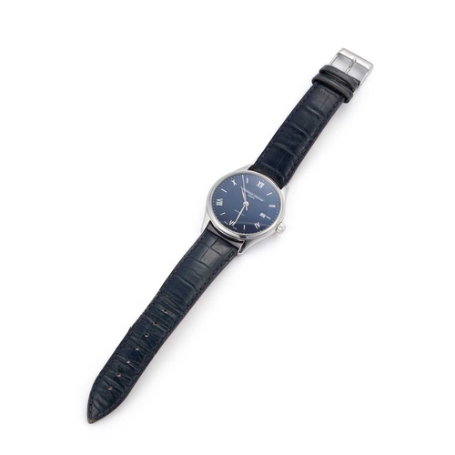 381 - A GENTS STEEL FREDERIQUE CONSTANT STRAP WATCH the circular blue dial signed Frederique Constant Gene... 