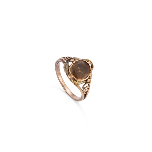 543 - A 19TH CENTURY SOLITAIRE GOLDEN TOPAZ RING an oval-cut golden topaz in a closed setting, to fancy le... 