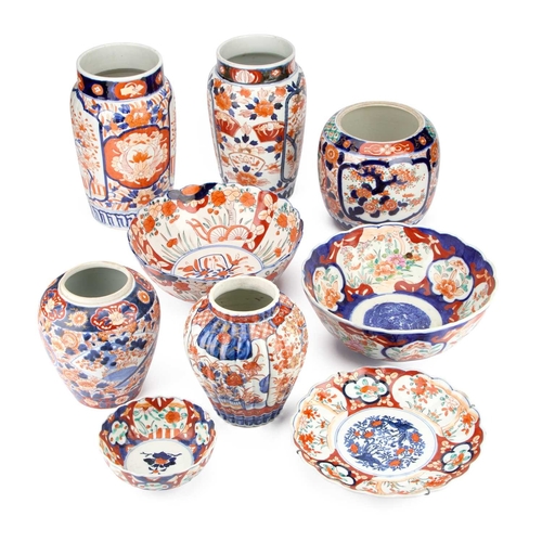 66 - A COLLECTION OF JAPANESE IMARI PORCELAIN late 19th and early 20th Century, including vases, bowls, e... 