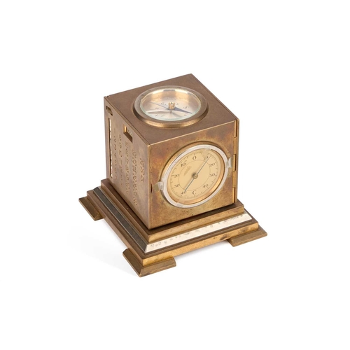 700 - A BRASS-CASED COMPENDIUM CLOCK KIRBY BEARD & CO, PARIS, FIRST HALF 20TH CENTURY a rotating cube on a... 