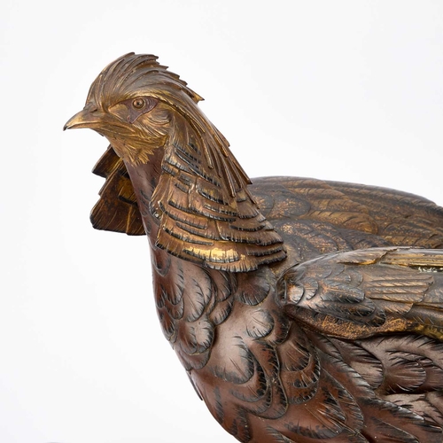 91 - A FINE JAPANESE BRONZE MODEL OF A PHEASANT BY GENRYUSAI SEIYA Meiji period (1868-1912), alert and pe... 