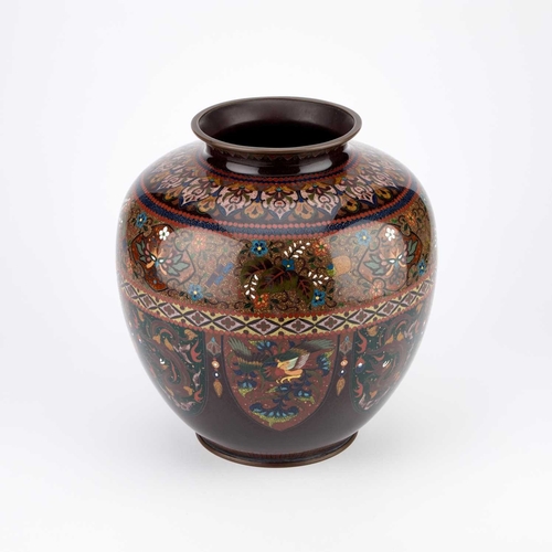 95 - A LARGE JAPANESE CLOISONNÉ ENAMEL VASE ANDO WORKSHOP Meiji period (1868-1912), decorated with a phoe... 