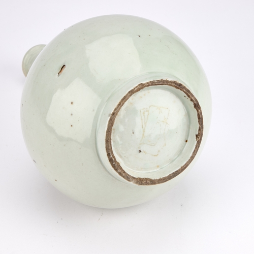 104 - A CHINESE PALE CELADON BOTTLE VASE of simple globe and shaft form. 24cm high