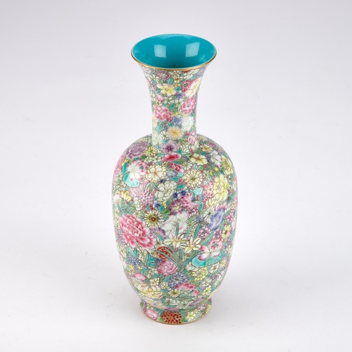 140 - A CHINESE FAMILLE ROSE MILLEFLEUR VASE decorated overall with a dense multitude of flower sprays, be... 