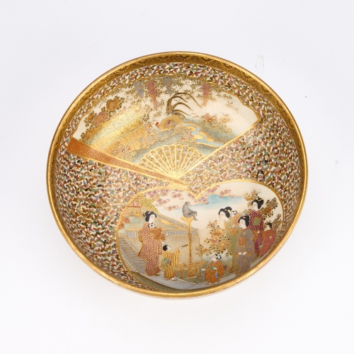 159 - A JAPANESE SATSUMA BOWL of circular form with gently rounded sides, finely decorated in the characte... 