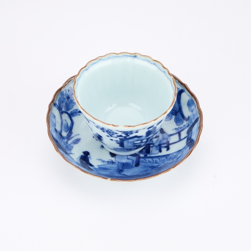 161 - A JAPANESE BLUE AND WHITE PORCELAIN CUP AND SAUCER PROBABLY 17TH CENTURY each painted with figures w... 