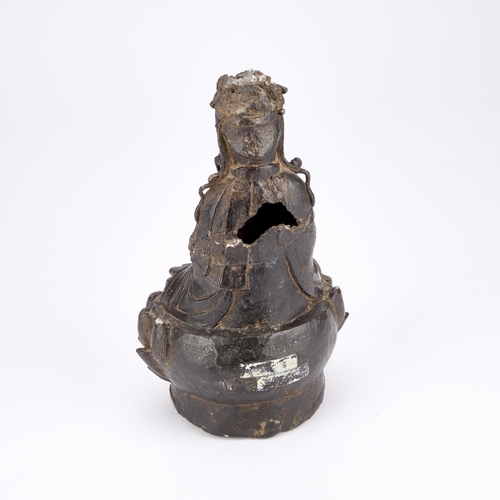 172 - A CHINESE BRONZE BUDDHA, MING DYNASTY seated on a lotus base. 26cm high