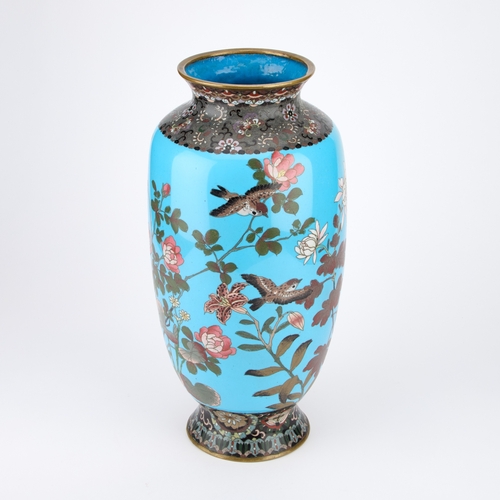 179 - A LARGE JAPANESE CLOISONNÉ ENAMEL BLUE-GROUND VASE Meiji period (1868-1912), of baluster form, decor... 