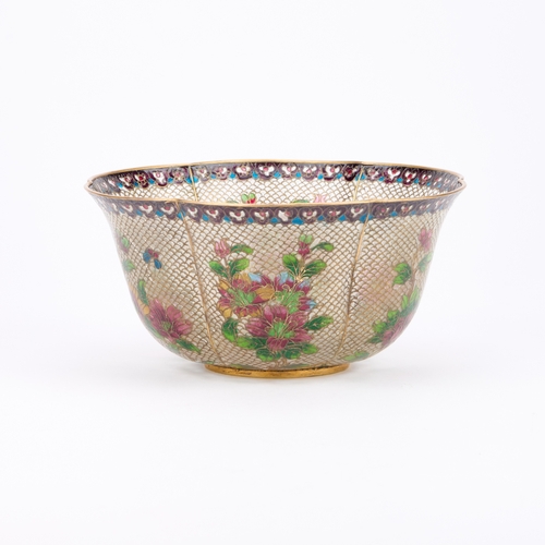 184 - A CHINESE PLIQUE-À-JOUR BOWL the lobed deep-sided bowl enamelled with flowers and foliage. 8.5cm hig... 