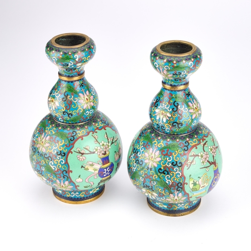 192 - A PAIR OF CHINESE CLOISONNÉ ENAMEL DOUBLE-GOURD VASES EACH BEARS THE MARK OF LAO TIAN LI ZHI each wi... 