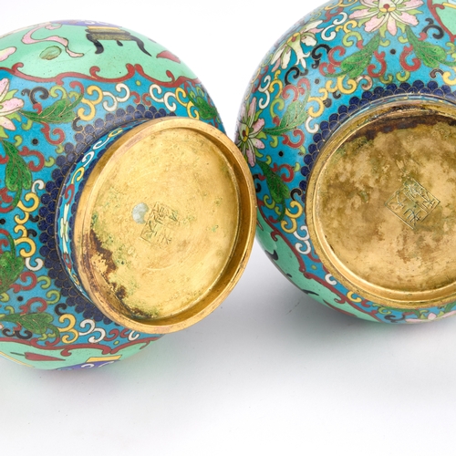 192 - A PAIR OF CHINESE CLOISONNÉ ENAMEL DOUBLE-GOURD VASES EACH BEARS THE MARK OF LAO TIAN LI ZHI each wi... 