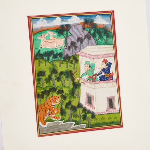 196 - PRINCES HUNTING TIGERS FROM THE ROOF OF A HUNTING PAVILION, KOTAH, RAJASTHAN, INDIA, 19TH CENTURY op... 