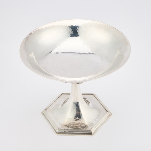 274 - AN ARTS AND CRAFTS SILVER TAZZA by Omar Ramsden, London 1931, the circular bowl raised on an openwor... 