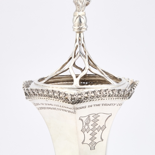 281 - AN ARTS AND CRAFTS SILVER TROPHY CUP by Omar Ramsden & Alwyn Carr, London 1913, with an open-wor... 