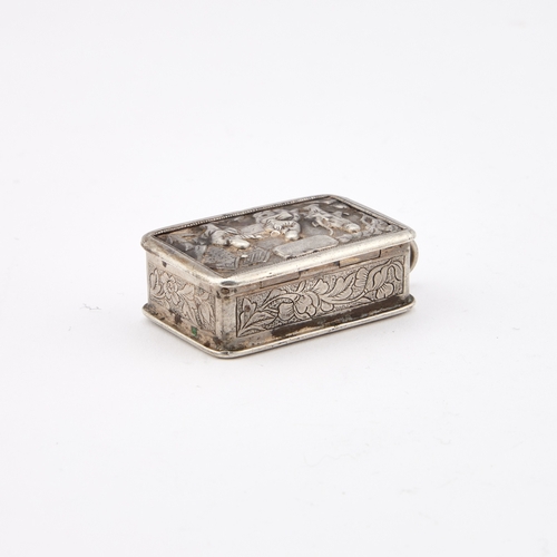 290 - A MID-19TH CENTURY CHINESE SILVER SNUFF BOX stamped HCH?, with an artisan mark, rectangular, the hin... 