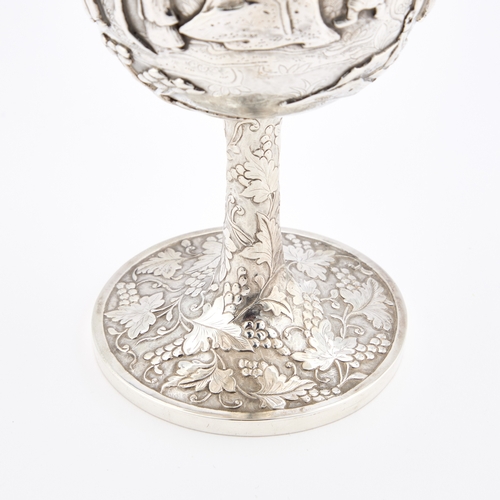 291 - A LARGE 19TH CENTURY CHINESE SILVER GOBLET unmarked, the circular bowl with rounded sides, decorated... 