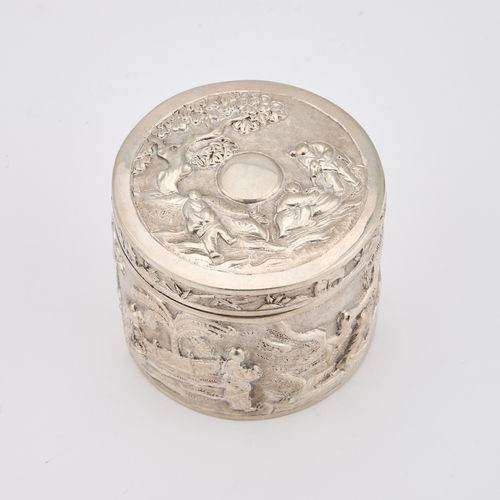 296 - A CHINESE SILVER BOX AND COVER mark of Tuck Chang & Co, with artisan mark, cylindrical with a pu... 