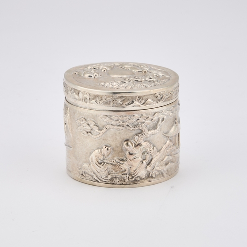 296 - A CHINESE SILVER BOX AND COVER mark of Tuck Chang & Co, with artisan mark, cylindrical with a pu... 