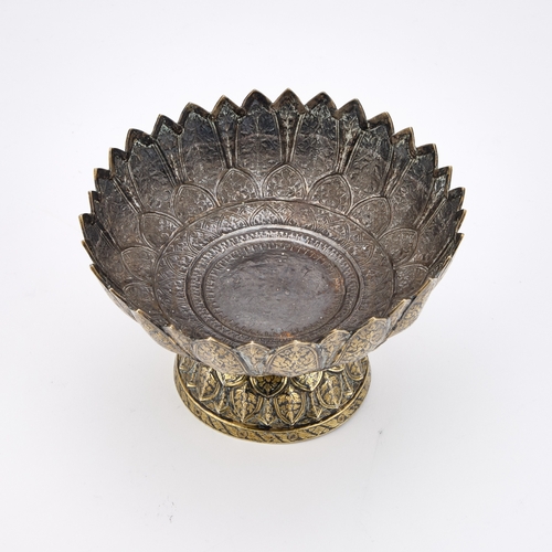 299 - A FINE THAI SILVER-GILT AND NIELLO FOOTED DISH Siam, c.1800, with stylised leaf-shaped rim and domed... 