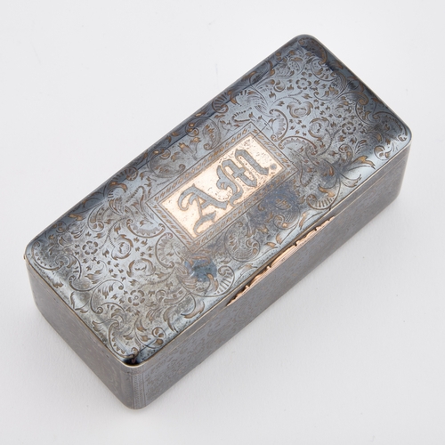 302 - A 19TH CENTURY RUSSIAN SILVER AND NIELLO SNUFF BOX assayer Andrey Kovalsky, Moscow 1842, rectangular... 