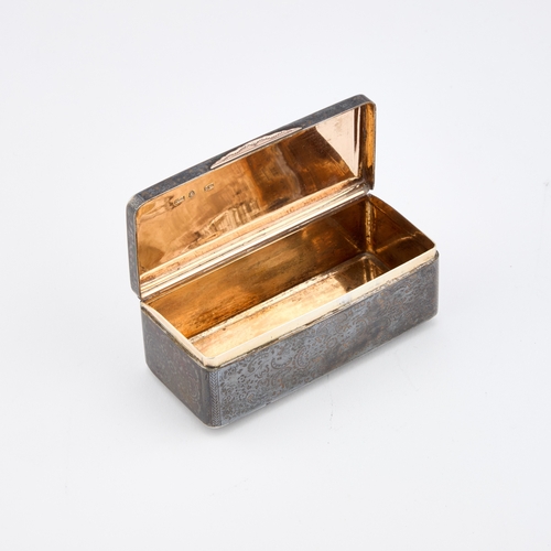 302 - A 19TH CENTURY RUSSIAN SILVER AND NIELLO SNUFF BOX assayer Andrey Kovalsky, Moscow 1842, rectangular... 