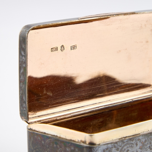 302 - A 19TH CENTURY RUSSIAN SILVER AND NIELLO SNUFF BOX assayer Andrey Kovalsky, Moscow 1842, rectangular... 