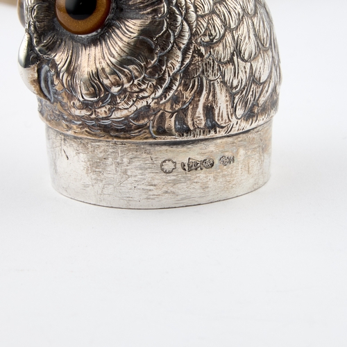 308 - A LARGE GERMAN SILVER MODEL OF AN OWL Hanau marks, late 19th Century, modelled perched on a tree stu... 