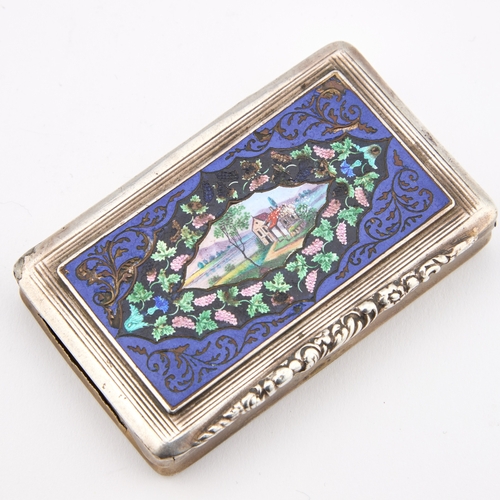 316 - A 19TH CENTURY AUSTRO-HUNGARIAN SILVER AND ENAMEL SNUFF BOX Prague, c.1860, of rectangular form, the... 