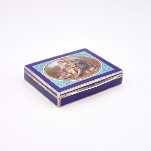 319 - A FINE CONTINENTAL SILVER AND ENAMEL BOX import marks, George Stockwell, London 1927, rectangular, t... 