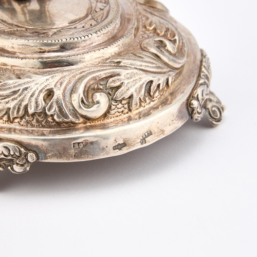 323 - A 19TH CENTURY PORTUGUESE SILVER TOOTHPICK HOLDER marked on the front edge, the oval base chased wit... 