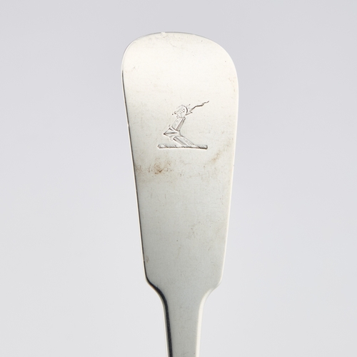 328 - A GEORGE III IRISH SILVER SPORK by James Keating, Dublin 1813, retailed by Brown, Fiddle pattern, en... 